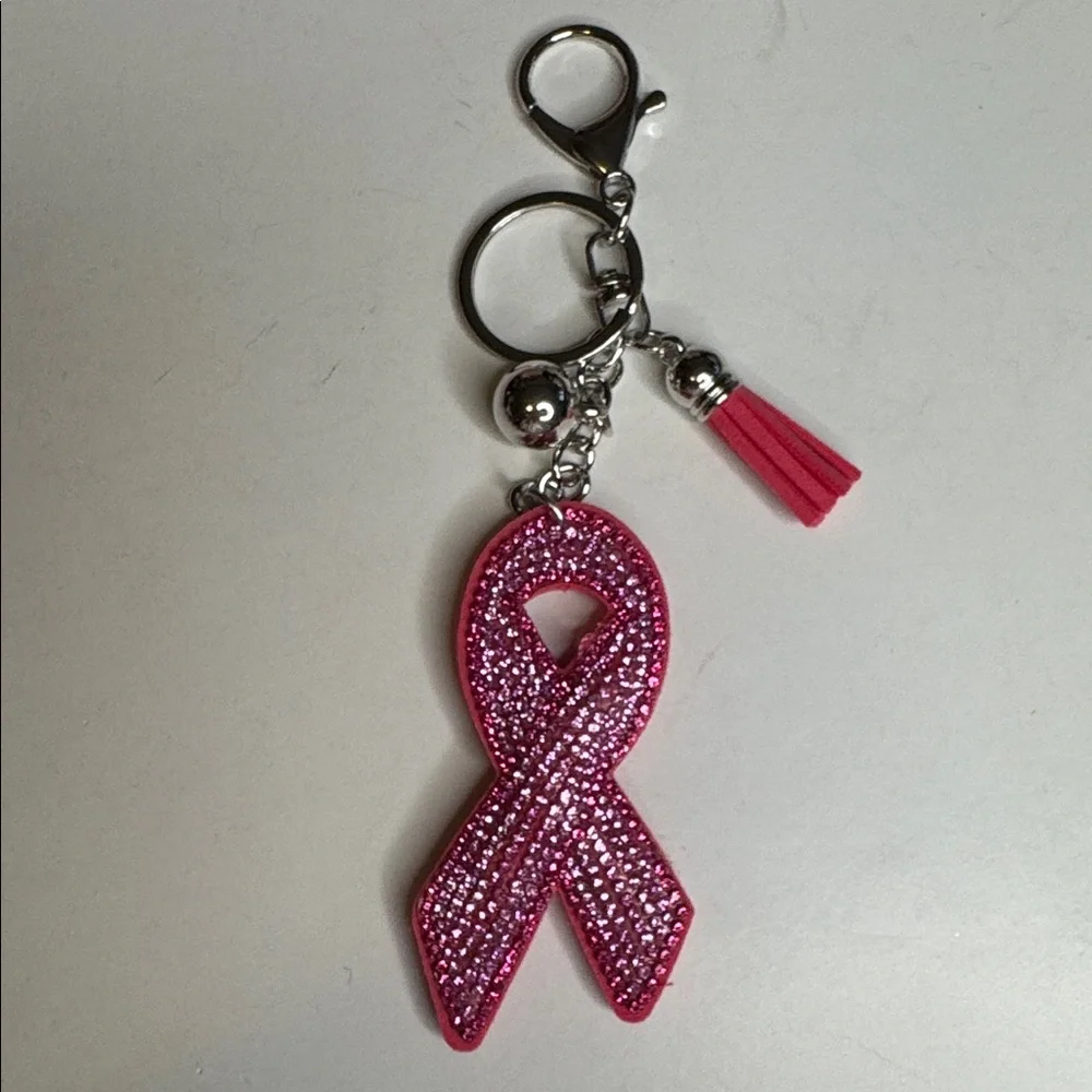 Breast Cancer Awareness Pink Ribbon Keychain with Tassel